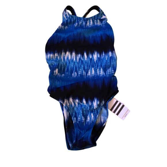 NWTAdidas Infinitex Amoeba Blocks Vortex Back Swimsuit One Piece Womens Size 26 - Picture 1 of 7